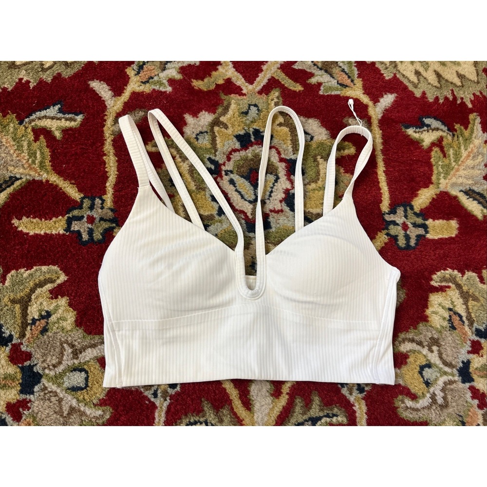 Lululemon XS S Like a Cloud Ribbed White Longline Bra Light Support A/B Cup